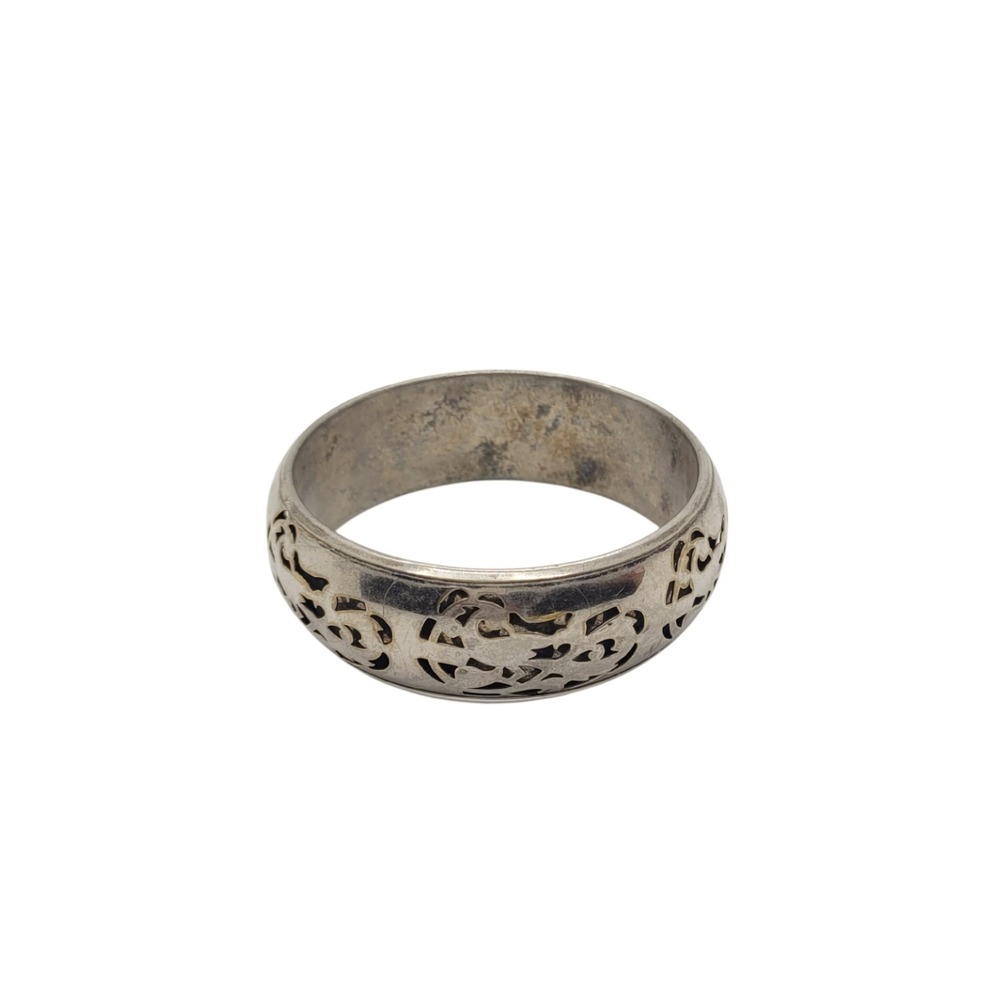 Vintage Silver Tone Openwork Cutout Bangle‎ Bracelet Made in India Boho Scroll